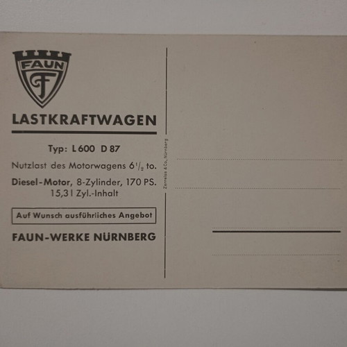 Two FAUN - WERKE NURNBERG advertising postcards used with trucks