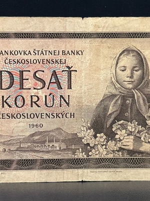Czechoslovakia 10 Korun banknote 1960 used, very rare