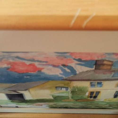Original watercolor painting 'The Hotel' 2016 with frame and mat