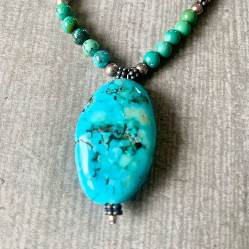 Boho handmade necklace with natural turquoise like new