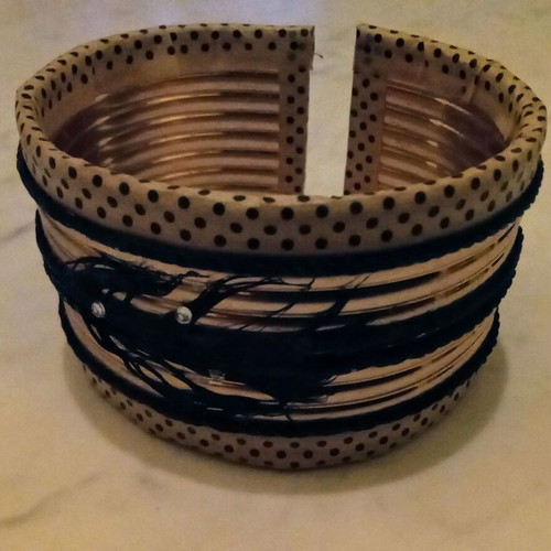 Handmade wide bracelet used, gold and black