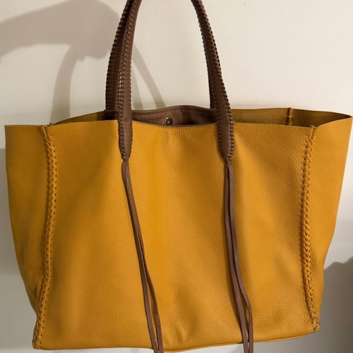 Callista grained leather tote large size used, yellow