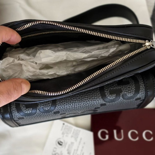 Gucci GG Jumbo μικρή τσάντα χιαστί καινούργια, μαύρο και γκρι