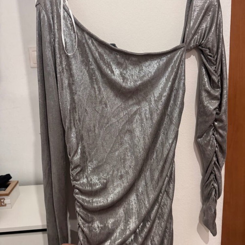 Mini metallic one-shoulder dress, evening, elastic, size Large, like new