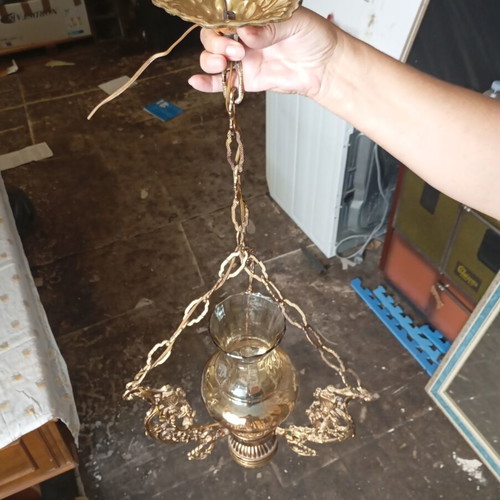 Vintage hanging ceiling light bronze style with embossed details
