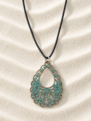 Boho cast necklace new, zinc with black leather
