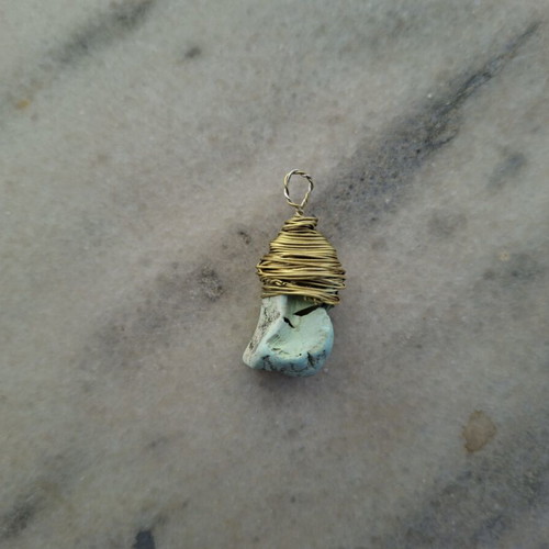 Handmade Turquoise Stone Pendant with Brass Wire
