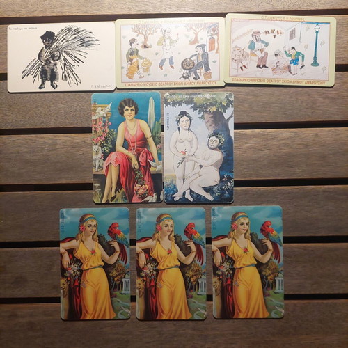 OTE collectible phone cards pack of 8, drachmas, Greek art themes