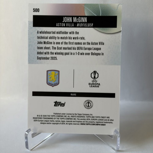 2025-26 Topps Finest UCC John McGinn Aston Villa rare card, like new