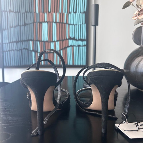 Zara Black High-Heeled Strappy Evening Sandals Size 38 New