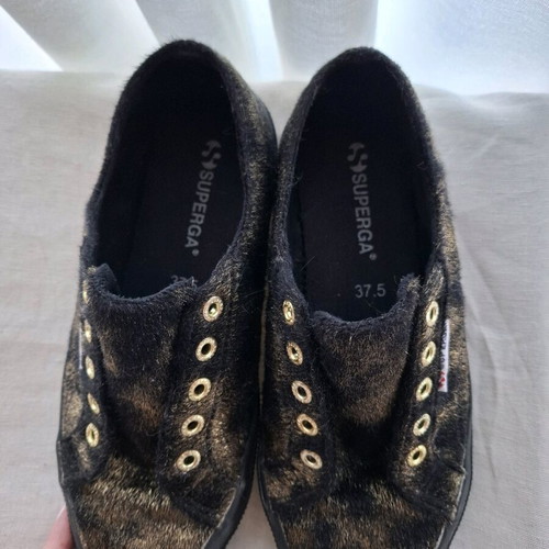 Superga canvas sneakers like new, black-gold pony skin