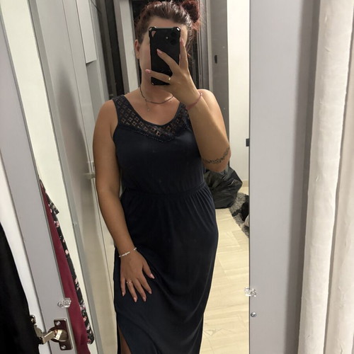 Long blue dress with lace, One Size