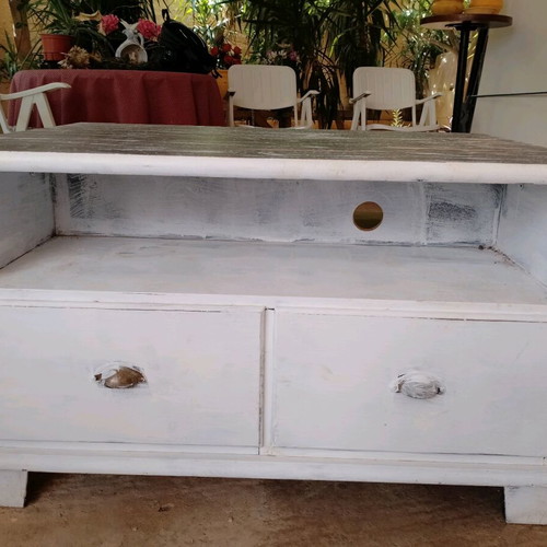 IKEA wooden TV stand used with large storage space