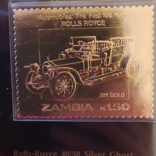 Zambia Auto 100 Gold Collection stamp set with gold elements