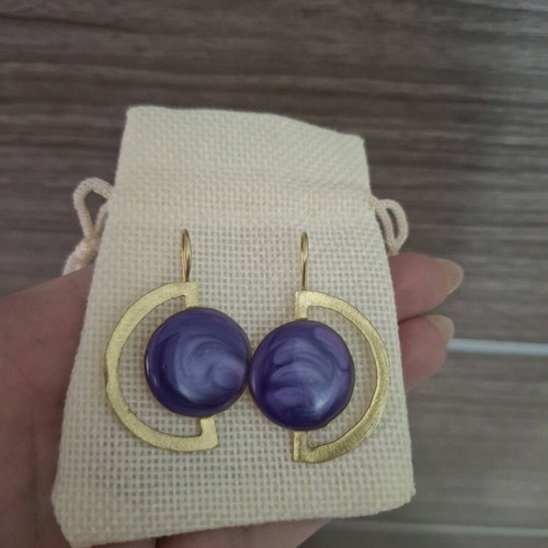 Earrings new from brass with purple enamel