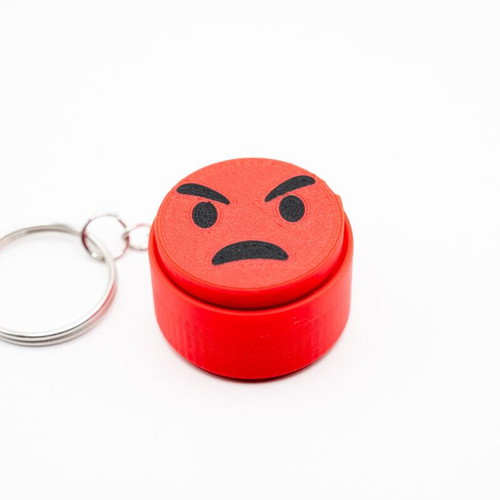 3D Printed Clicker Keychain Angry Face new, red and black