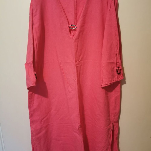 Zara linen dress caftan midi maxi with tortoise detail XL new