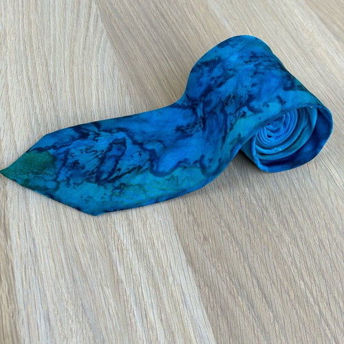 Handmade tie new from 100% pure silk in blue and turquoise shades