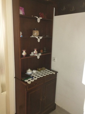 Classic Walnut Hall Cabinet with Shelves and Cupboards used