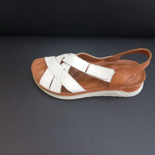 Leather platform sandals white and tan, new