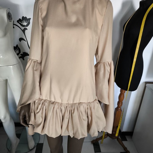 Mini dress beige nude with wide sleeves, new by Niki Nikolaidou