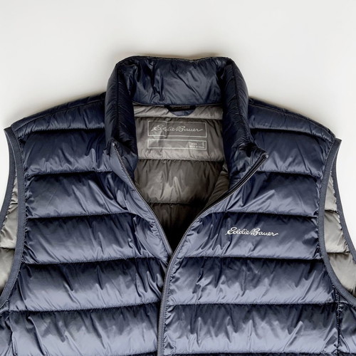 EDDIE BAUER Men's Sleeveless Blue Goose Down Jacket Lightweight - Goose Down ULTRALIGHT - Size L