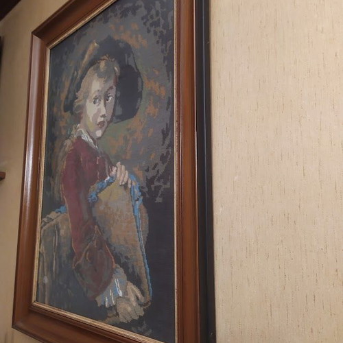 Handmade Embroidered Wall Hanging 'Little Student' 80x63 cm, like new