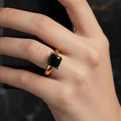 Women's ring with black sapphire gold plated new