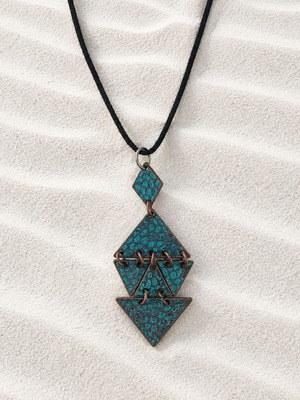 Boho necklace with geometric shapes and black leather, new