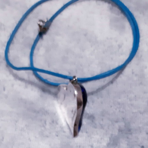Aimi necklace, handmade silver 925 with blue leather cord