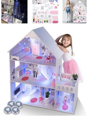 Large wooden Barbie dollhouse new with LED lighting and 57 accessories