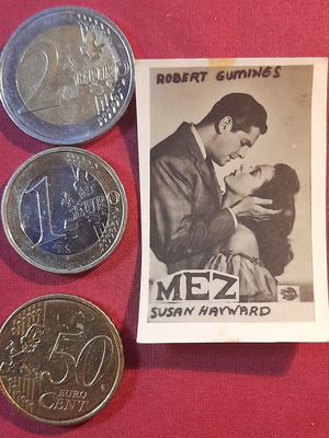 Mez vintage collectible sticker with Robert Cummings and Susan Hayward