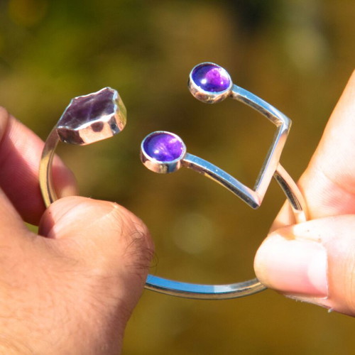 Handmade silver 950 bracelet with amethysts new, statement design