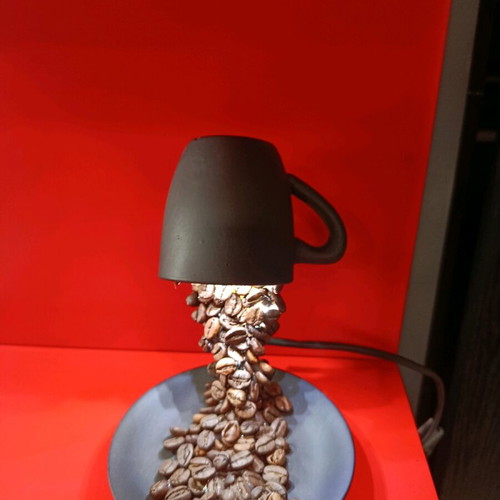 Handmade table lamp with porcelain, coffee beans, and 12 LED lights