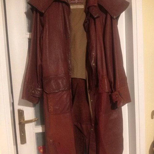 Malboro Classic Brown Leather Riding Trench Coat Like New