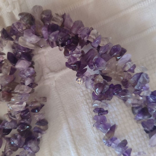 Multi-strand natural amethyst necklace, boho style