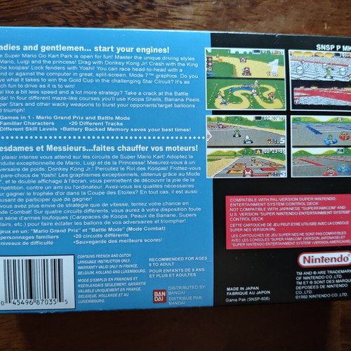 Super Mario Kart SNES PAL cartridge used with repro box
