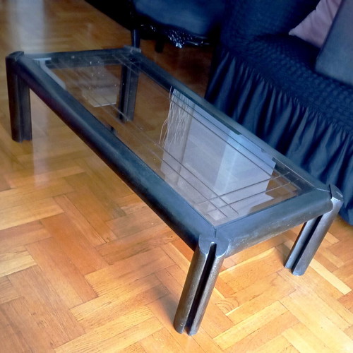 Solid beech wood coffee table with glass top
