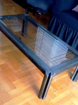 Solid beech wood coffee table with glass top