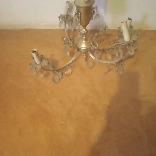 Vintage ceiling light with 4 candles and crystals used