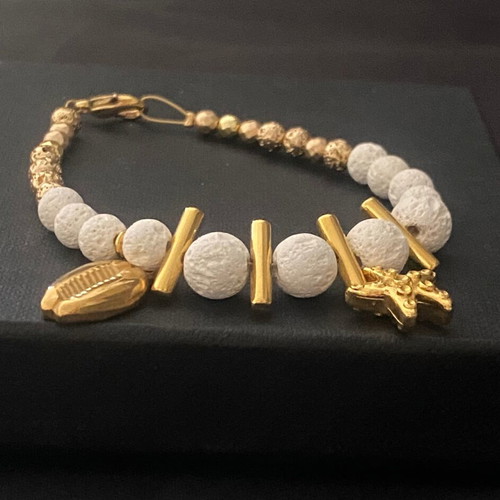 Handmade bracelet new with semi-precious lava stones and steel motifs