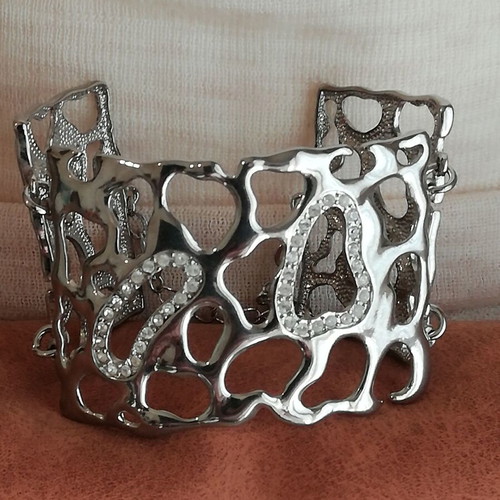 Stainless steel bracelet silver with clear zircon shapes new