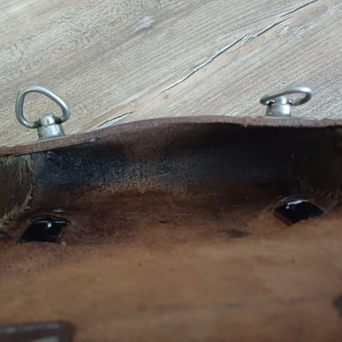 Leather bicycle tool bag used, vintage black with metal clasps
