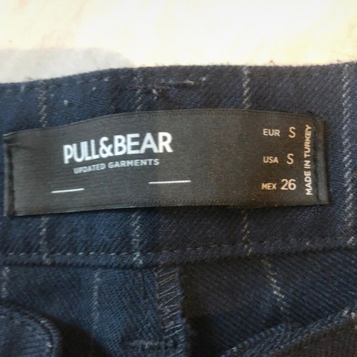 Pull and Bear fabric pants, dark blue with thin vertical stripes, size 36