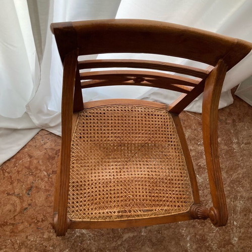 Dining chairs used, pack of 6, handmade beech wood with wicker seat