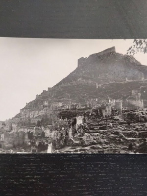 Black and white postcard Mystras Castle of Villehardouin used