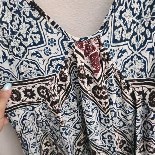 Asymmetric dress like new, brown and turquoise, viscose