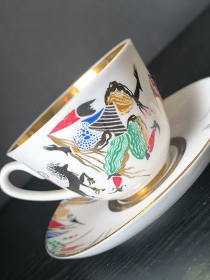 Russian porcelain LFZ tea cup and saucer set like new, Carnival 1983