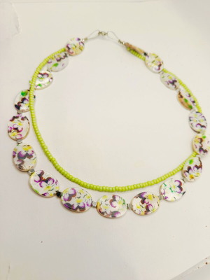 Double handmade necklace mother of pearl hematite stainless steel 40cm