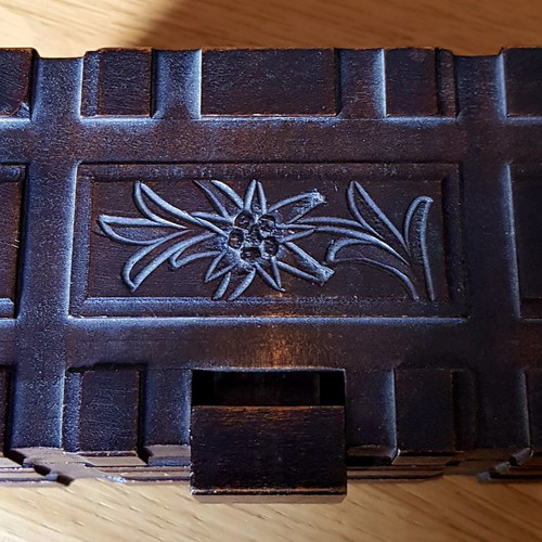 Wooden carved antique box Swiss 1940